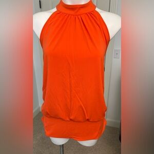 NEW Boston Proper Bold Orange Mock Neck Knit Top Large